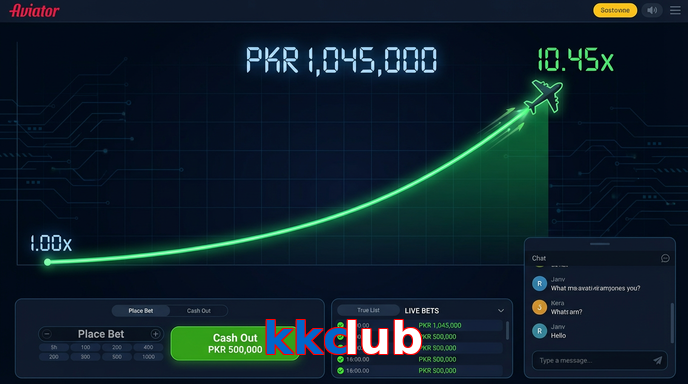 Main screen of Kkclub aviator page for PK players